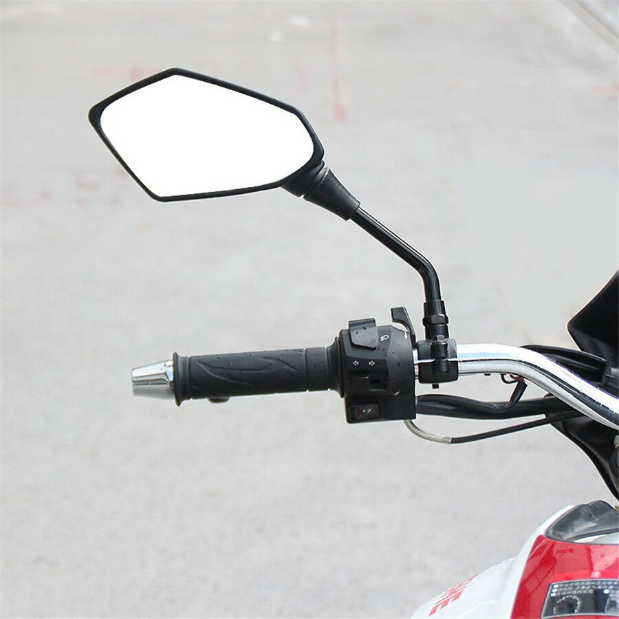 1 Pair Black Hexagon Motorcycle Rearview Side Mirror View Design 8mm Screw