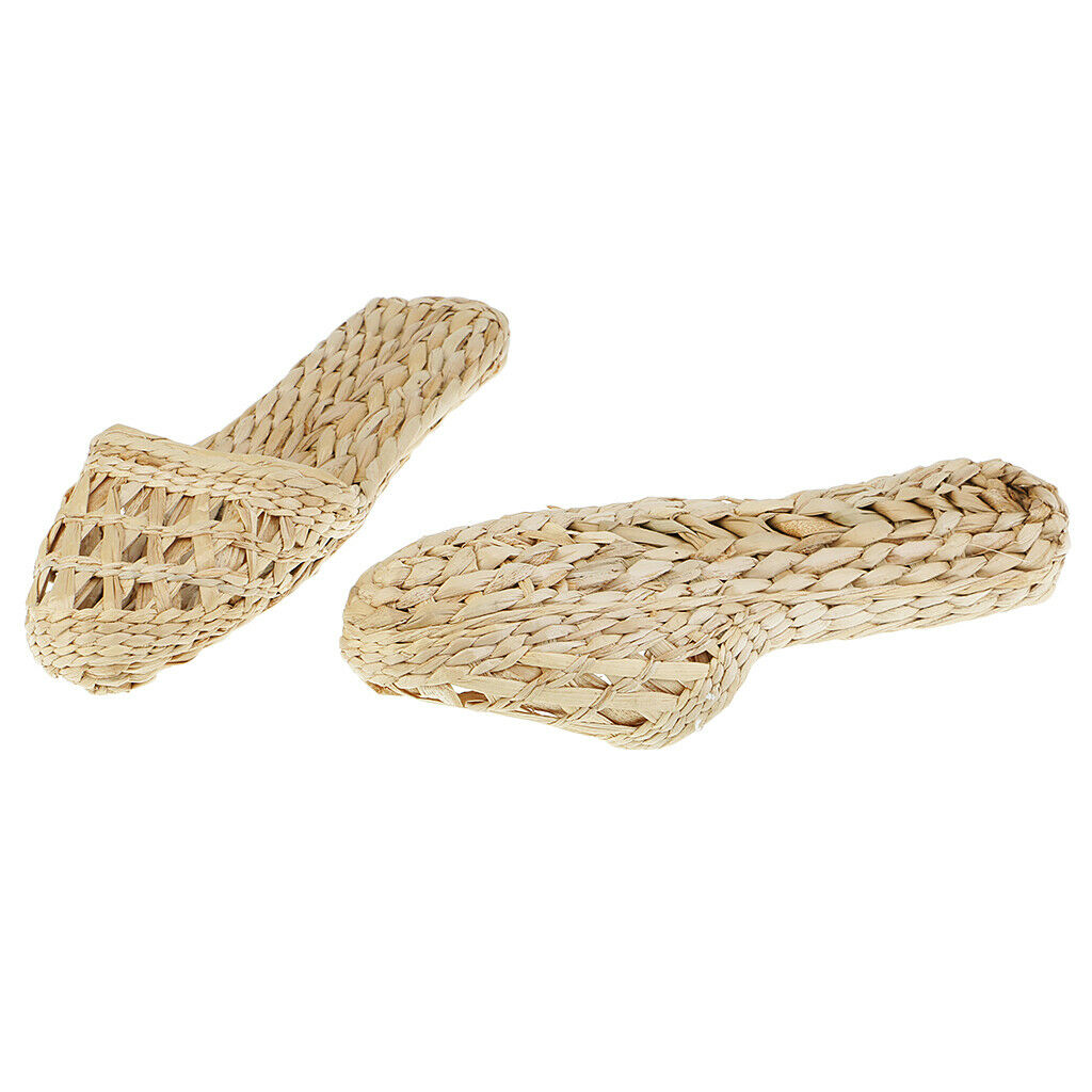 1 Pair Of Hand Knitted Straw Rattan Slippers - Natural, Size 41