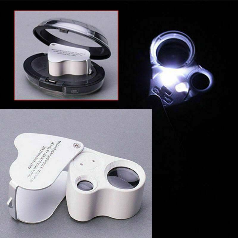 New 30X 60X 2in1 Glass Magnifying Magnifier Jewelry Loupe Loop W/ LED Lights
