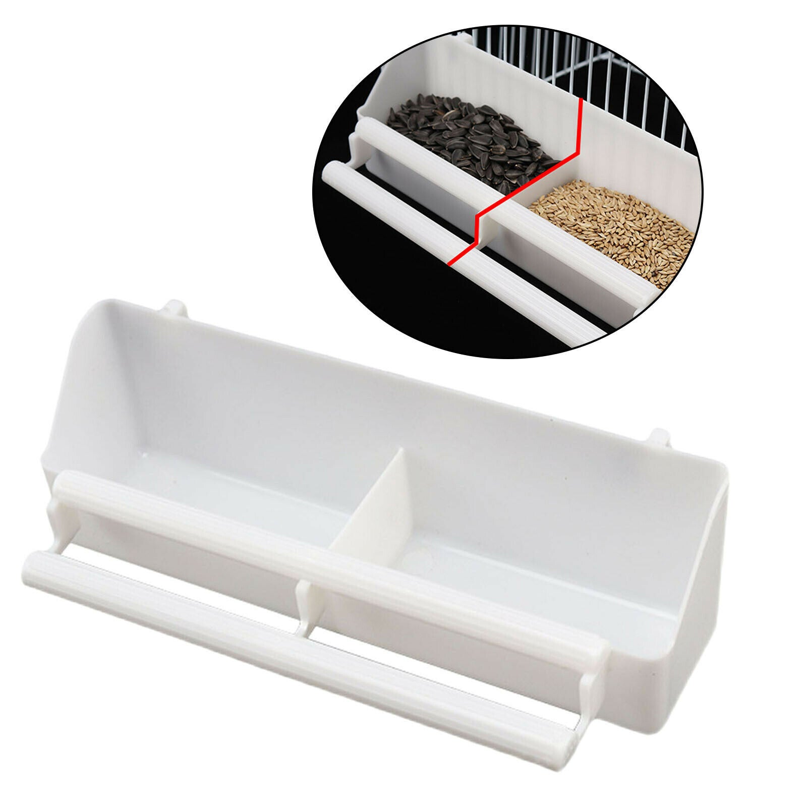 Bird Food Feeder Standing Frame Plastic White Waterer Hanging for Cage