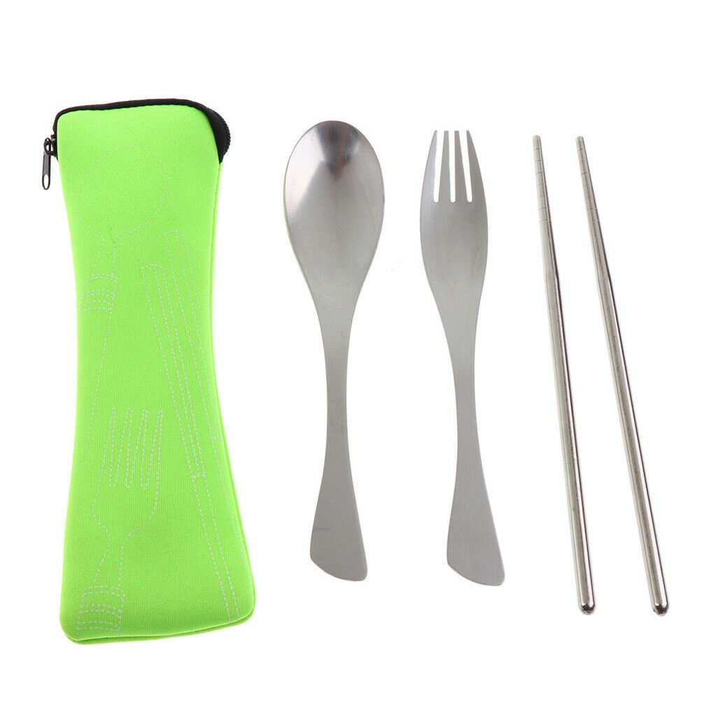 Camping Cutlery Set Portable Tableware Picnic Travel BBQ Fluorescent Green