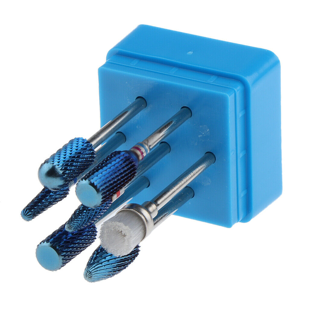 7Pcs Blue Professional Nail Drill Bits Tools Set 3/32'' with Storage Case Holder