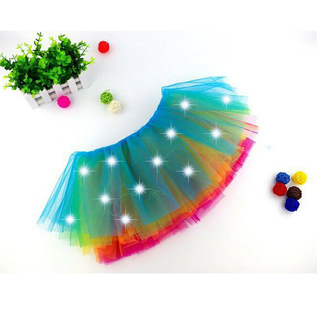 Rainbow LED Light Up Tutu Skirt Petticoat Glow in Dark Night Party Costume