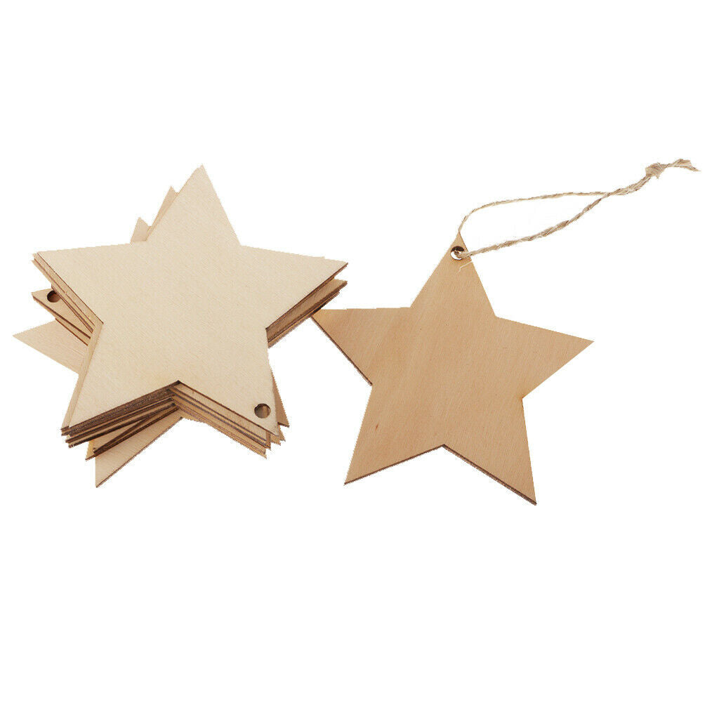 10PCS 80MM WOOD STAR CRAFT SHAPES MDF GIFT TAGS BLANK /