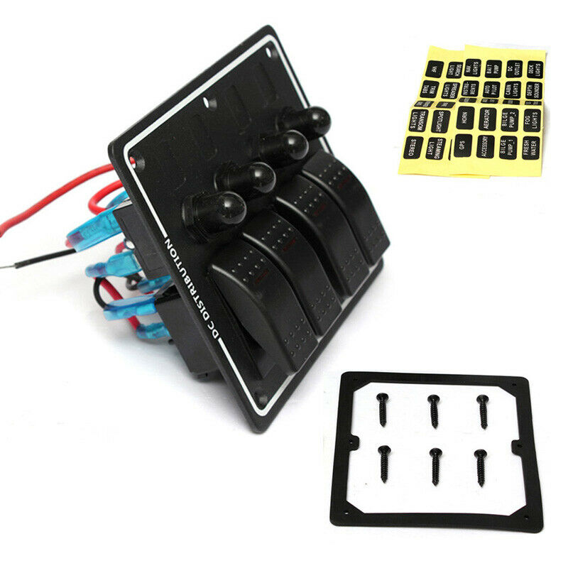 4Gang Aluminium LED Waterproof Rocker Switch Panel Circuit for Marine Boat Yacht