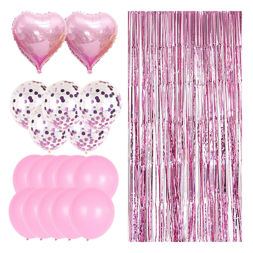 19pcs Foil Tinsel curtain Confetti Balloons decoration set Pink