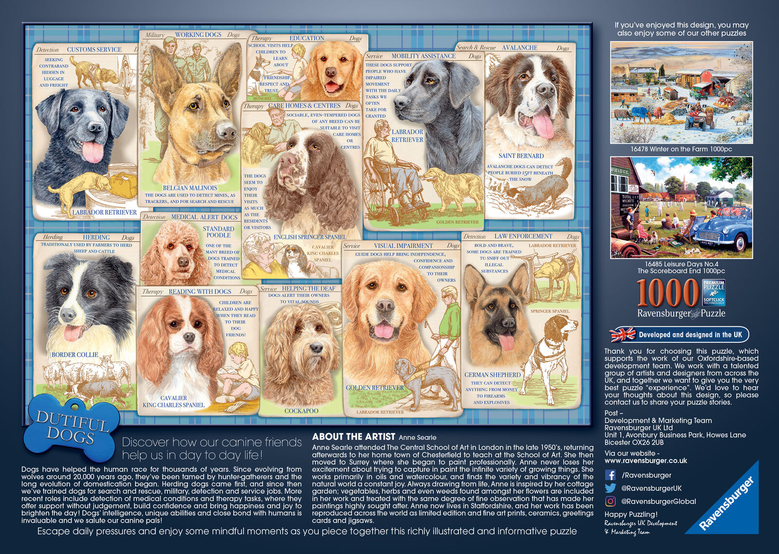 16508 Ravensburger Dutiful Dogs Jigsaw Puzzle includes 1000 Pieces Age 12 Year+