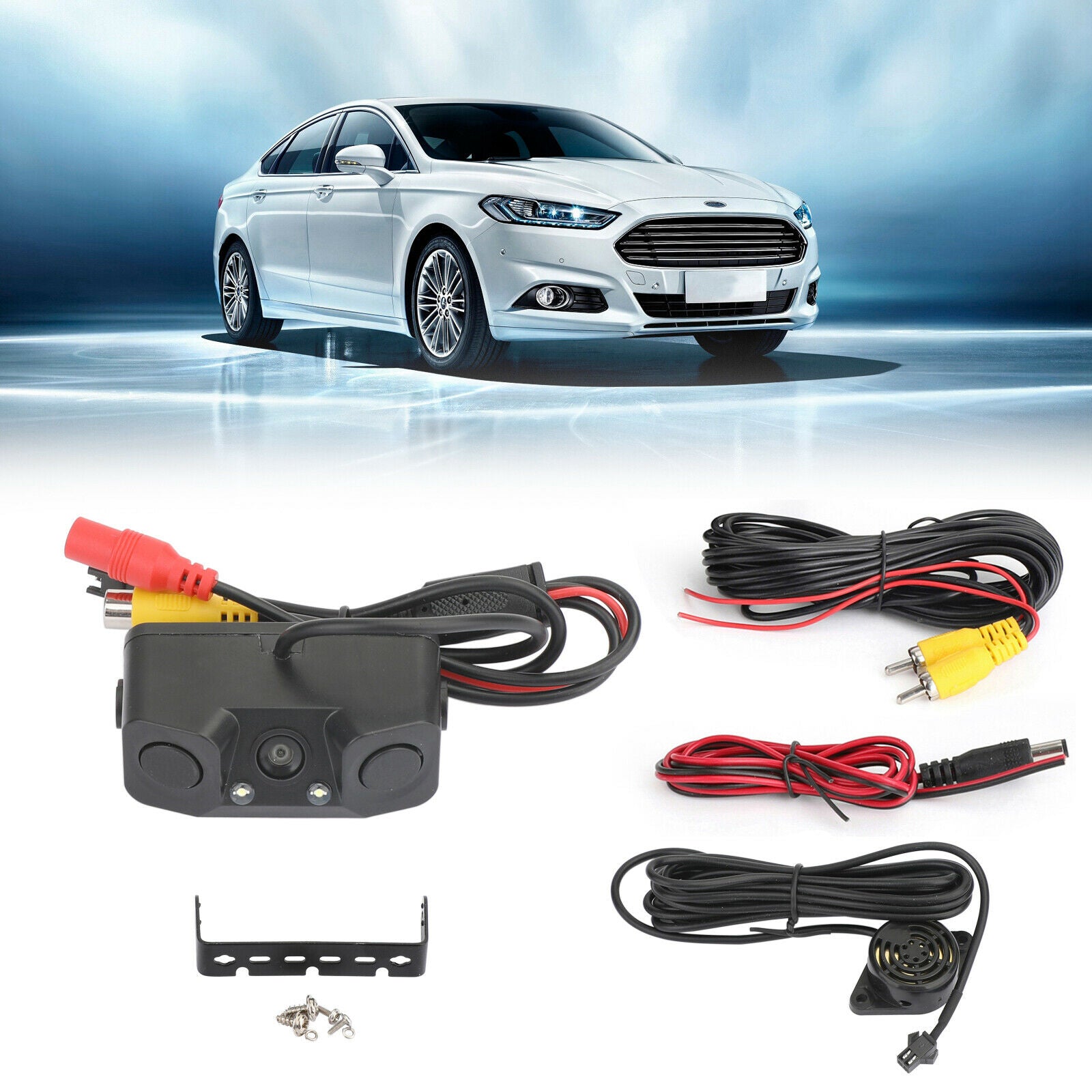3in1 Car Reversing Rear View Camera Backup Radar Parking Sensor in one Cam CN