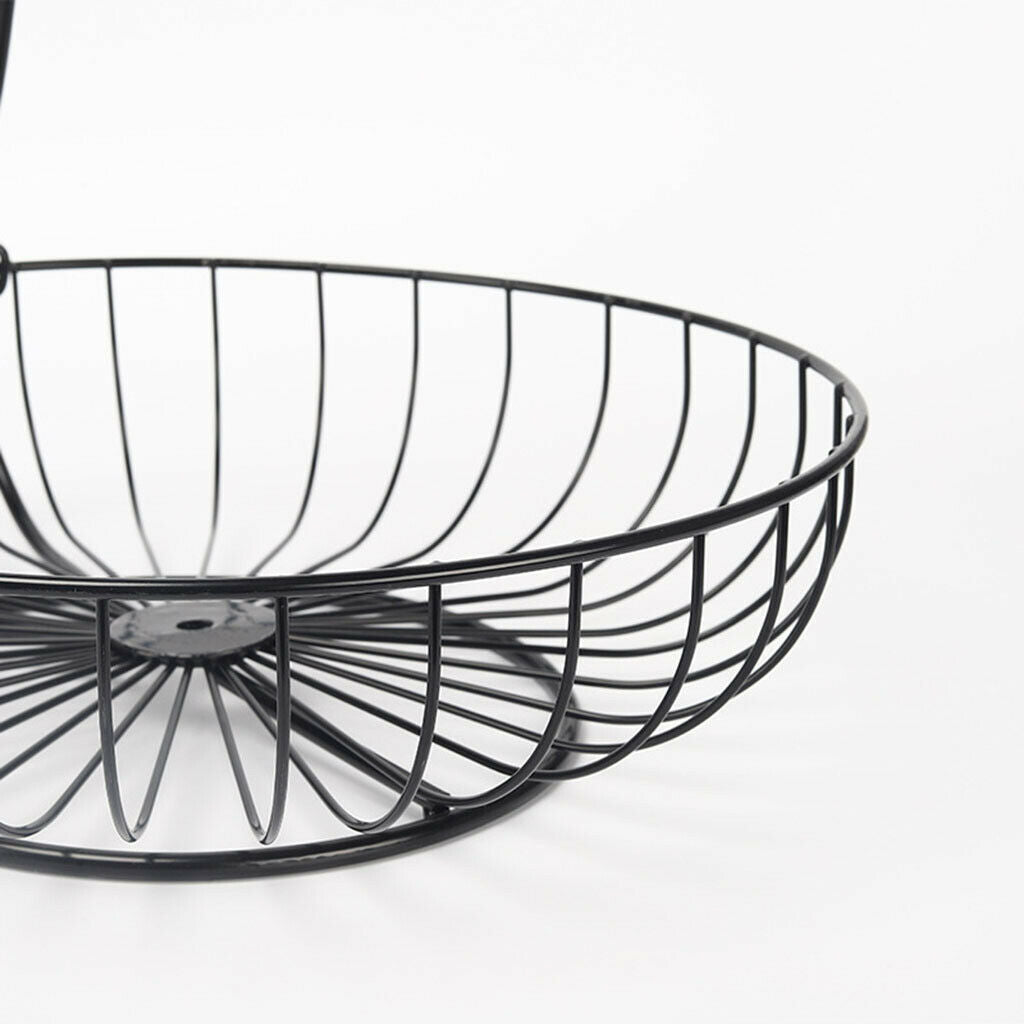 Iron Art Round 2-Tier Fruit Basket Holder Bowl Countertop Storage Rack Black