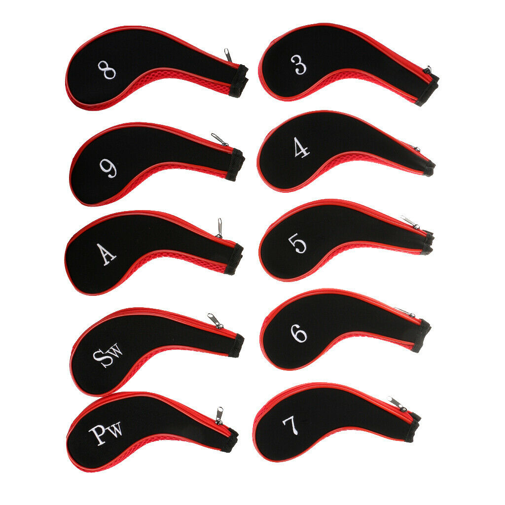 10pcs Zippered Golf Club Head Cover + Golf Sharpener + Golf Brush