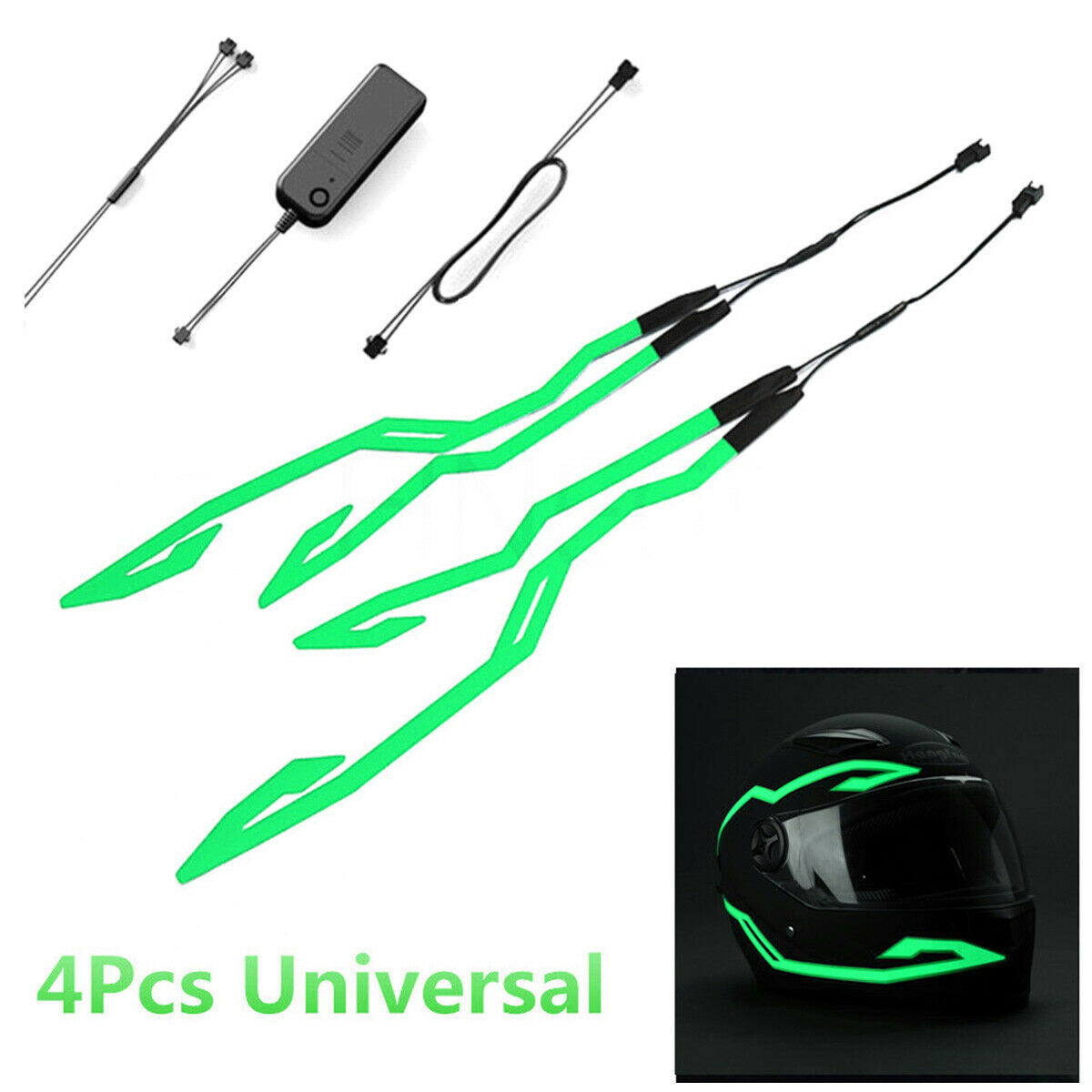 4x Motorcycle LED Signal Helmet Light Night Light Riding Decorative Strip Green