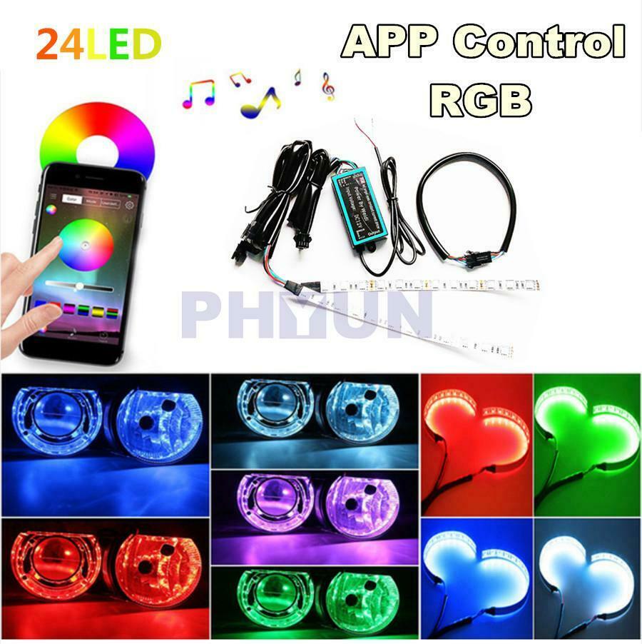 2PC RGB  Headlight Projector Len Devil Eye Remote Control Head Light Retrofit