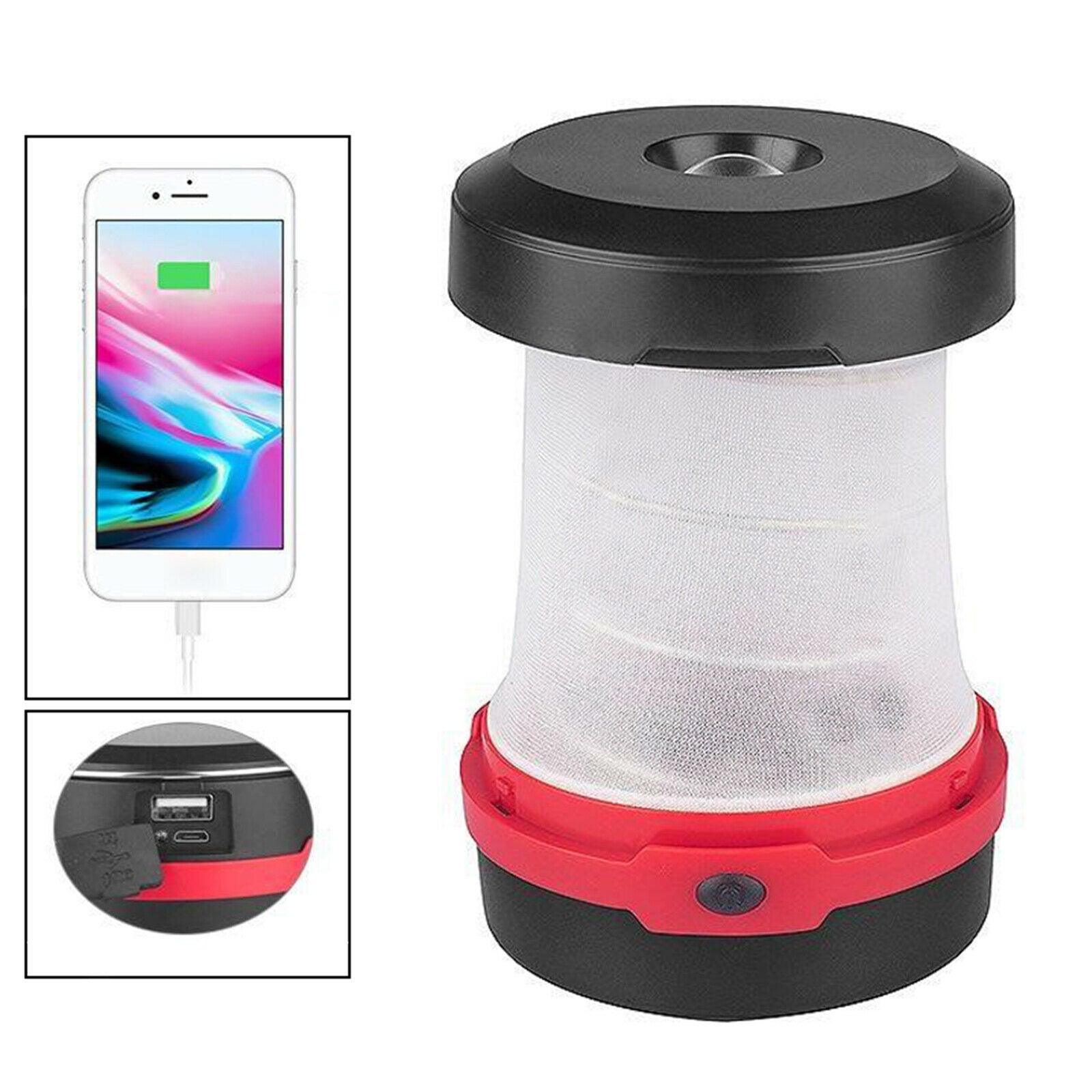 Solar and USB Rechargeable 2-in-1 Portable LED Collapsible Camping Lantern Light