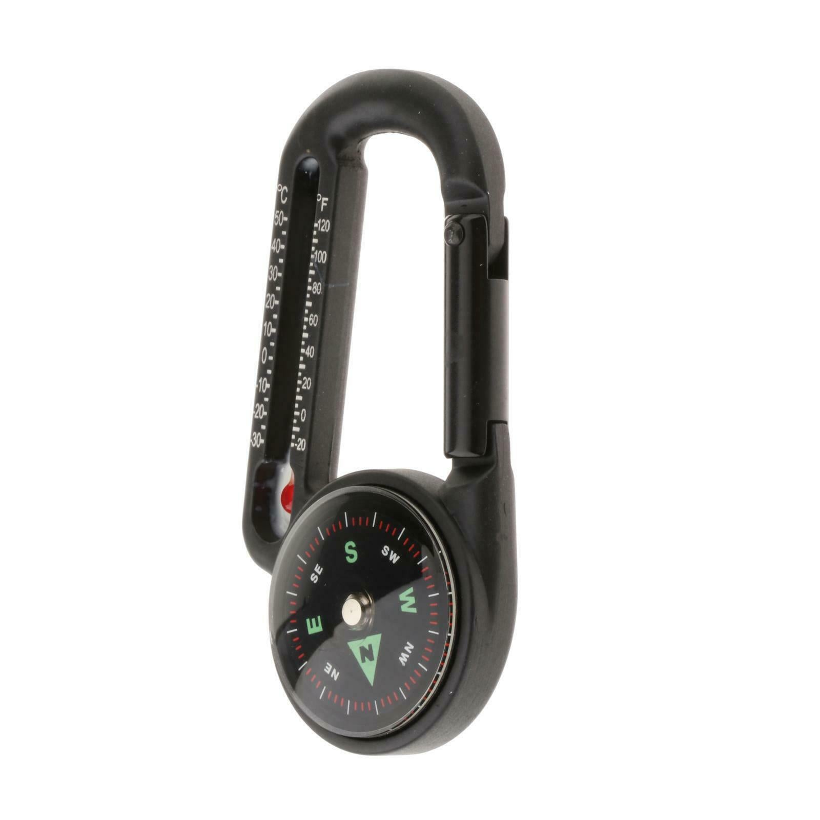 Mini Trekking Compass Key Chain w / Thermometer Carabiner Clip