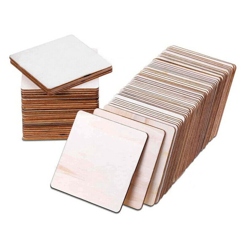 1pc 4" x 4" Unfinished Wood Pieces Wooden Squares Cutout Tiles Crafts DIY