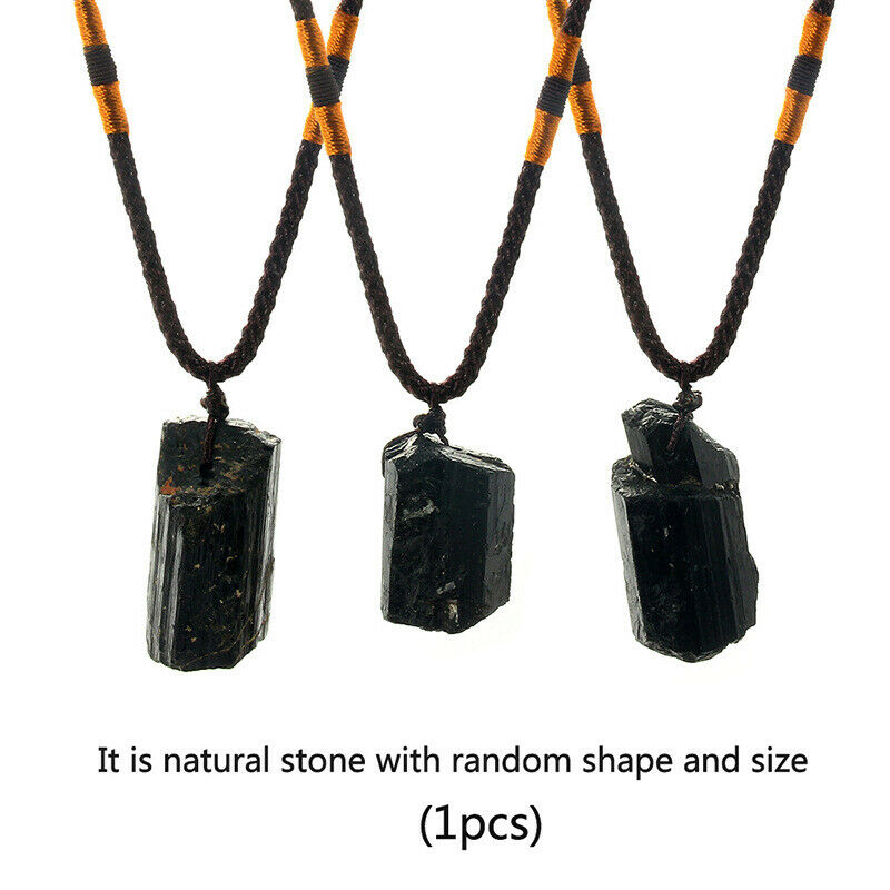 Raw Natural Black Tourmaline Stone Crystal Schorl Pendant Chunk Reiki Chakra