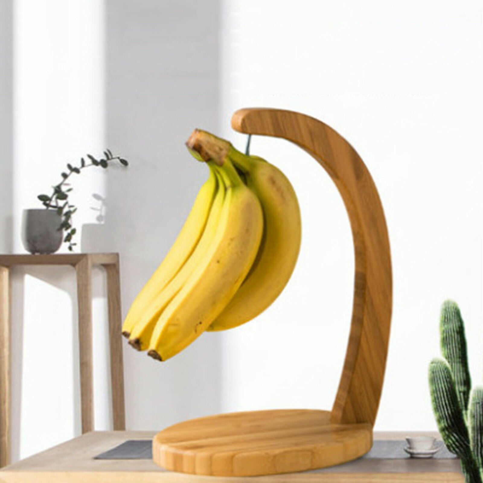 Banana Holder Stand Wooden Hanger Rack Fruit Grapes Display Hook Living Room