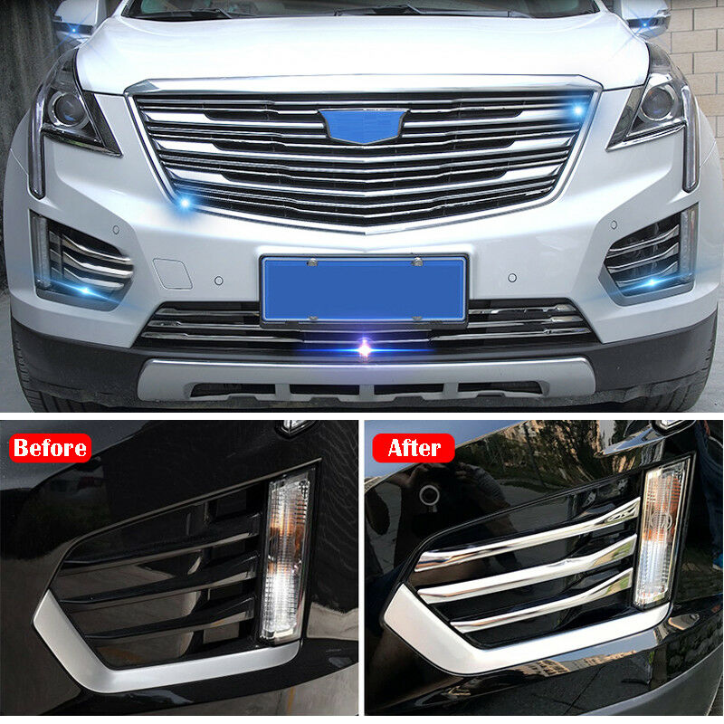 New 6pcs Chrome Front Fog Light Stripe Trim For Cadillac XT5 2016 2017 2018