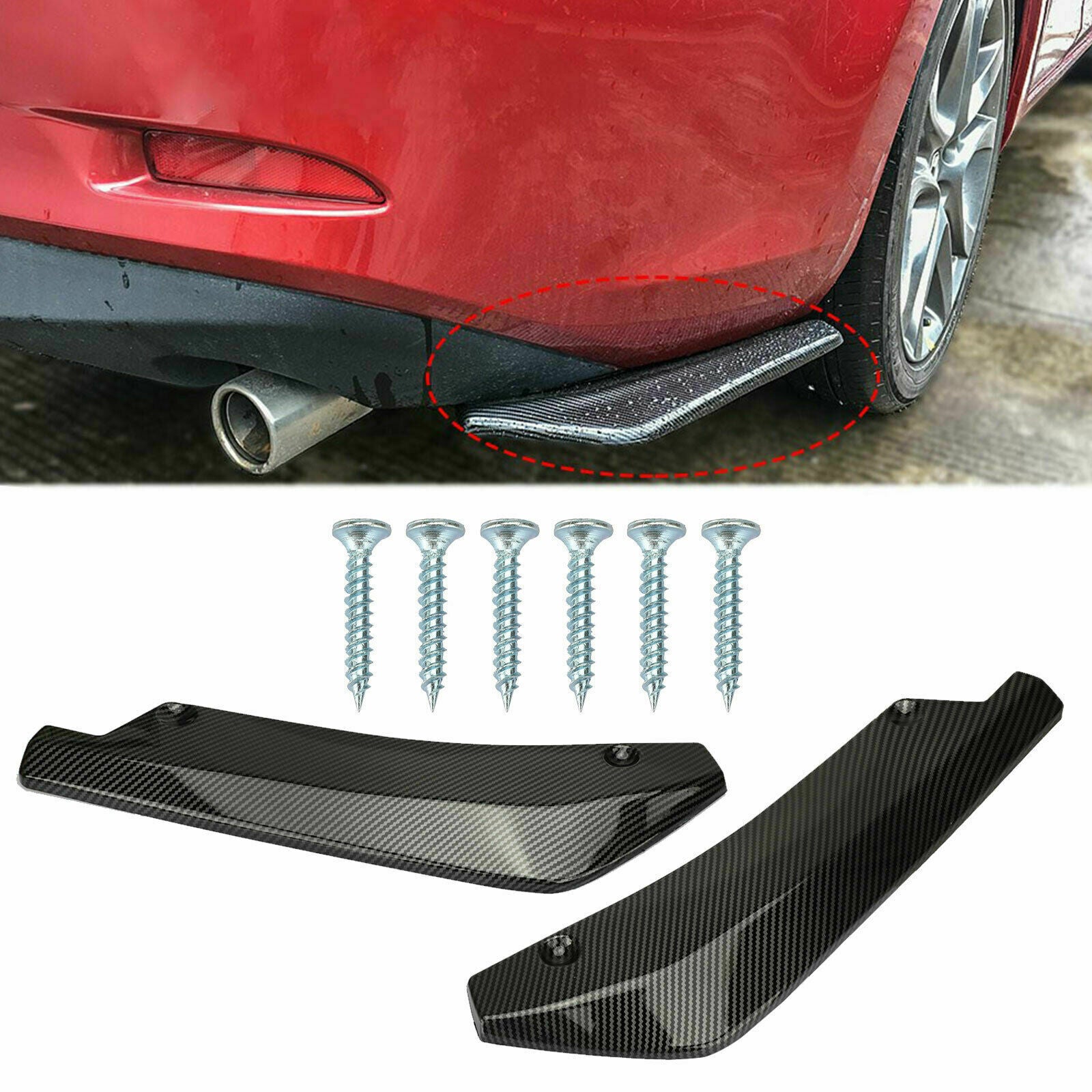 2x Car Auto Carbon Fiber Rear Bumper Lip Diffuser Splitter Canard Protector Top