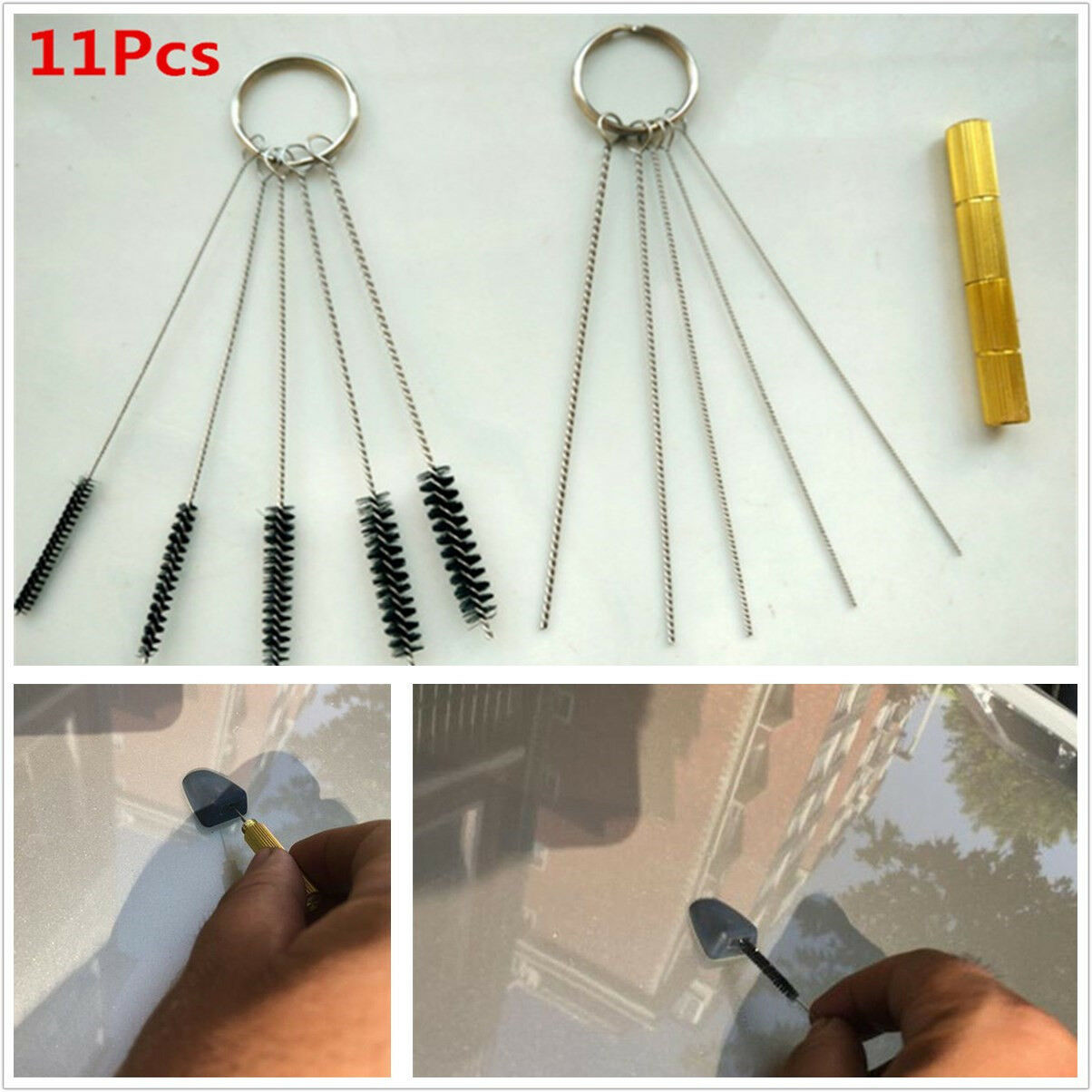 11Pc Car Windscreen Windshield Washer Jet Nozzle Needle Brush Cleaning Tool Kit