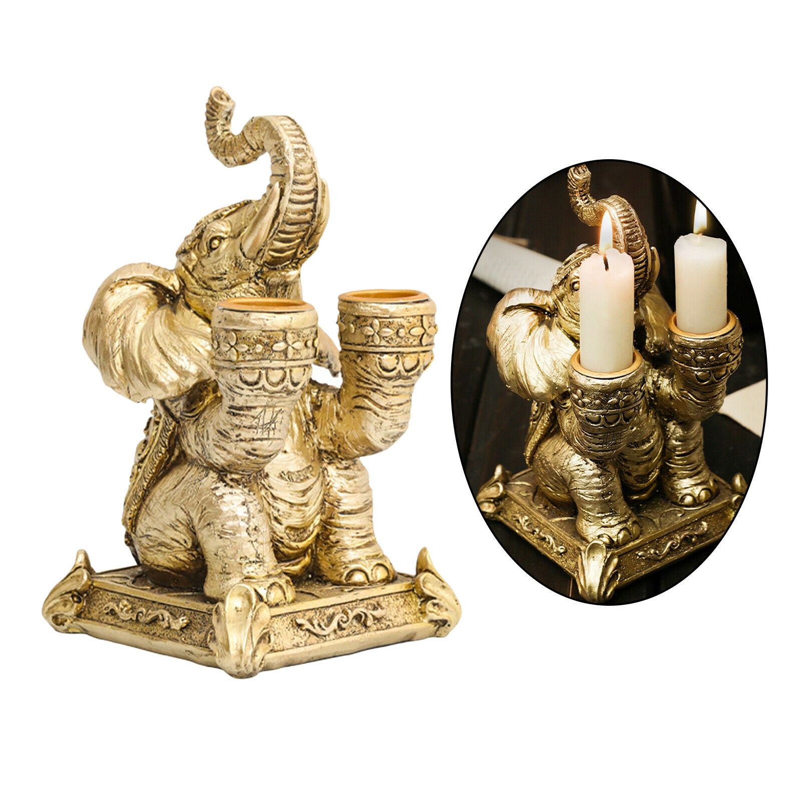 Elephant Shape Double Slot Taper Candle Holders Candlestick Home Ornament