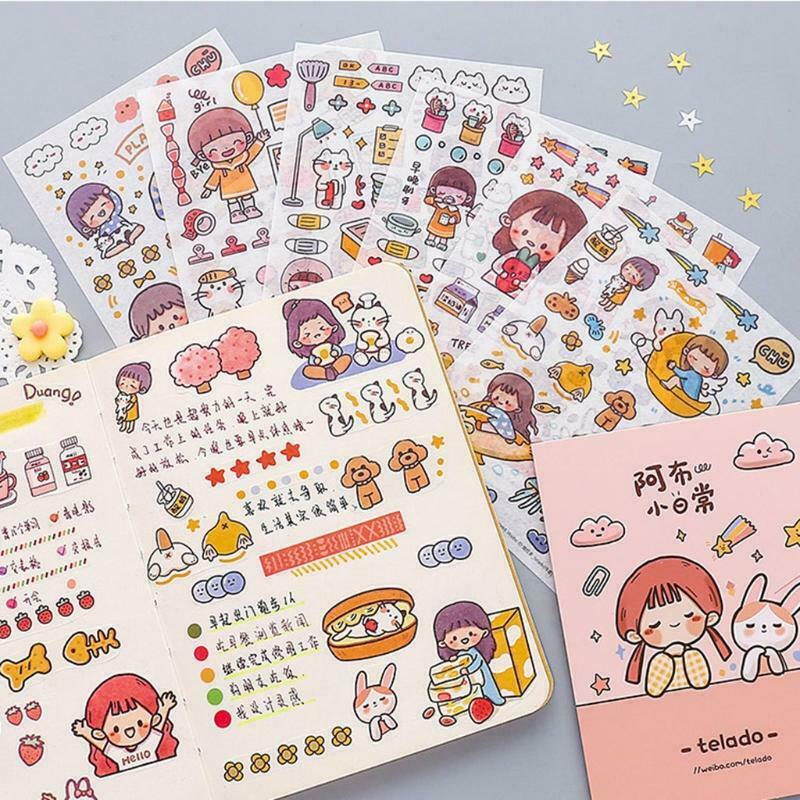 Mini Cartoon Cute Girls Paper Letter Stickers Pack of 4 Sheets Peel-Off Stickers