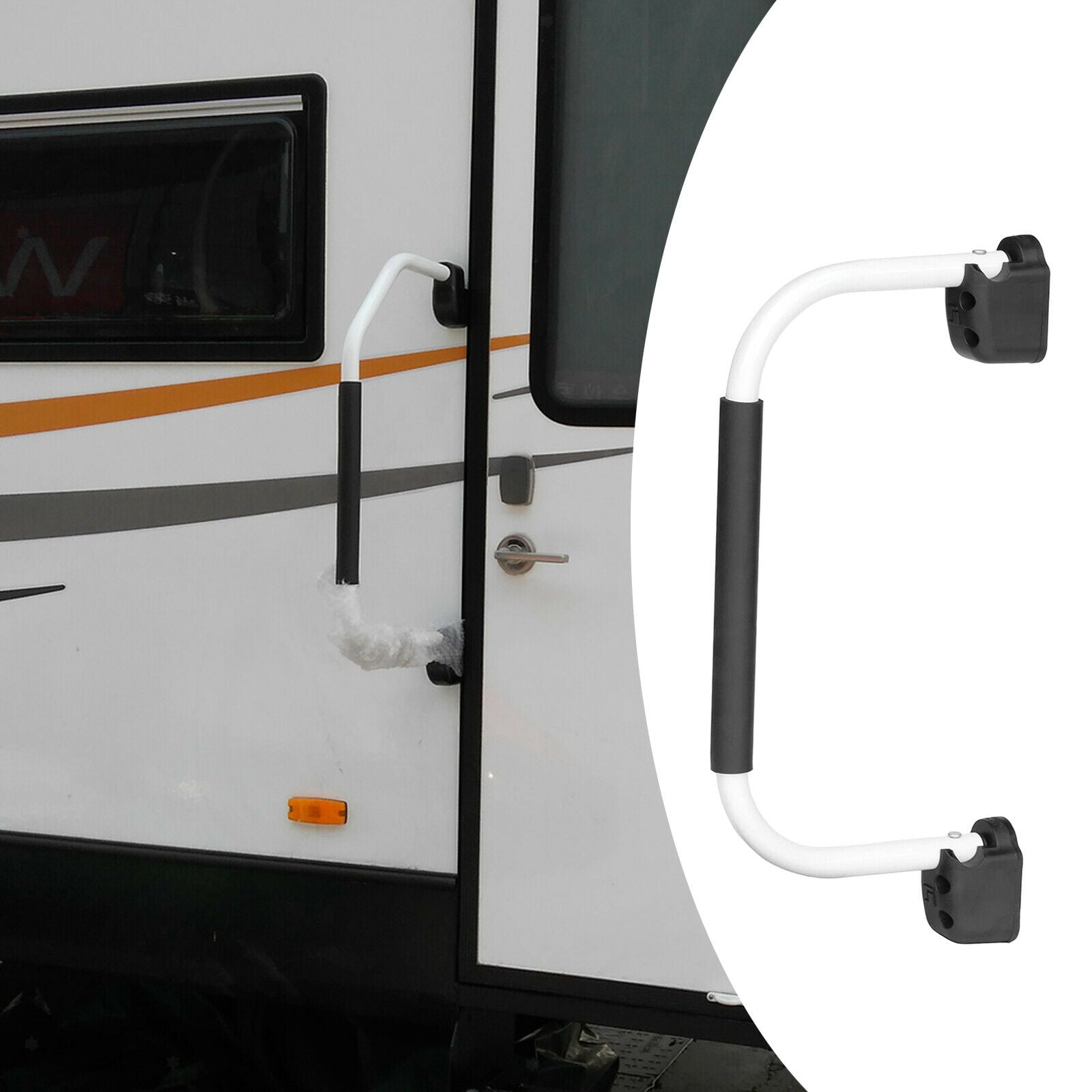 Metal Folding Lend-A Handle Assist Bar for RV Boats Camper w/Foam Grip White