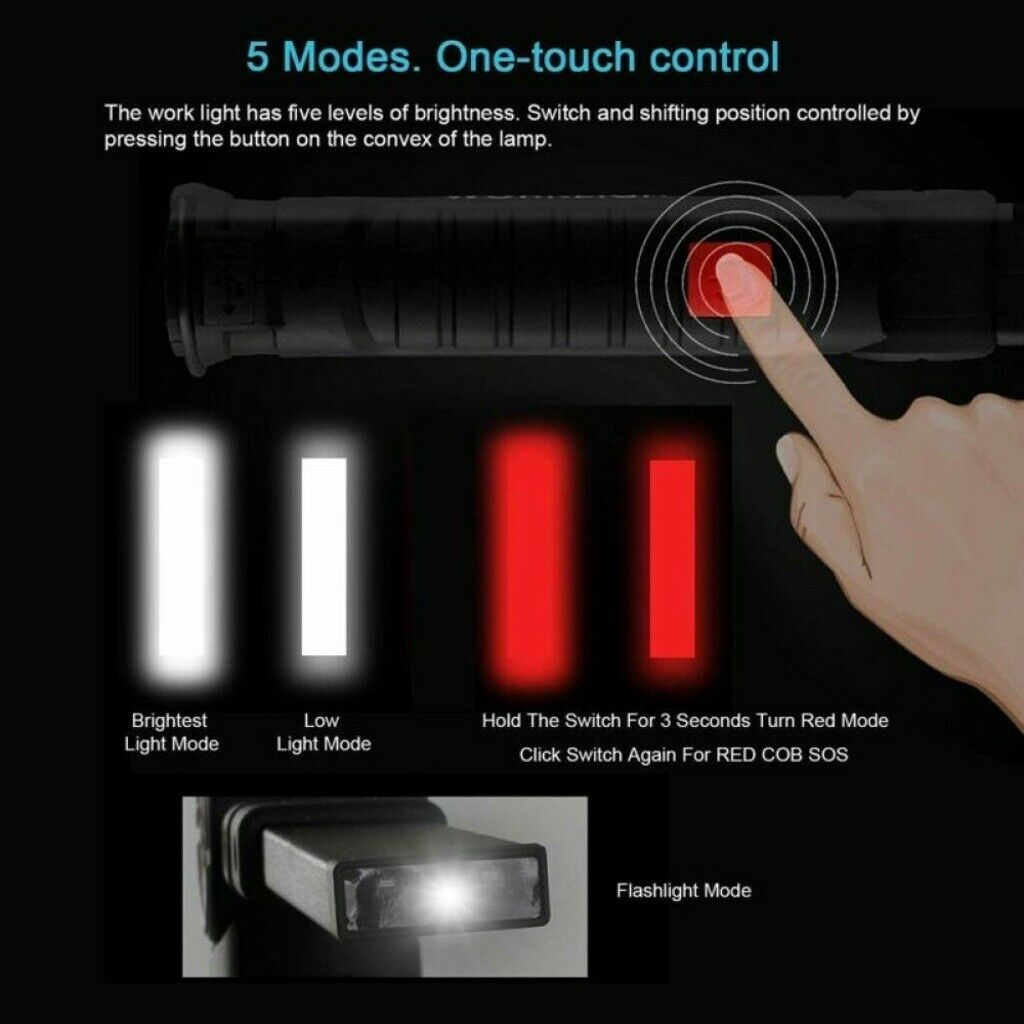 Rechargeable COB LED Work Light Lamp Flashlight Magnetic Foldable Inspect