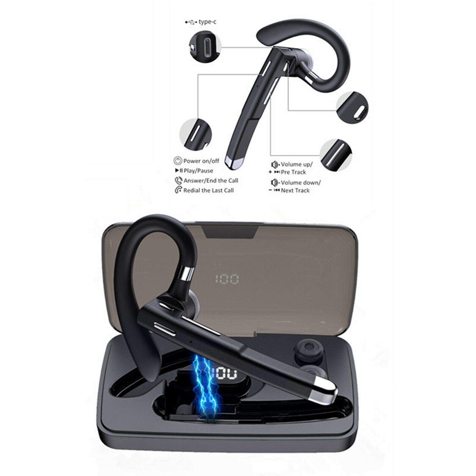 Wireless Headset Bluetooth Earpiece Business Driving Noise Cancelling Earbud
