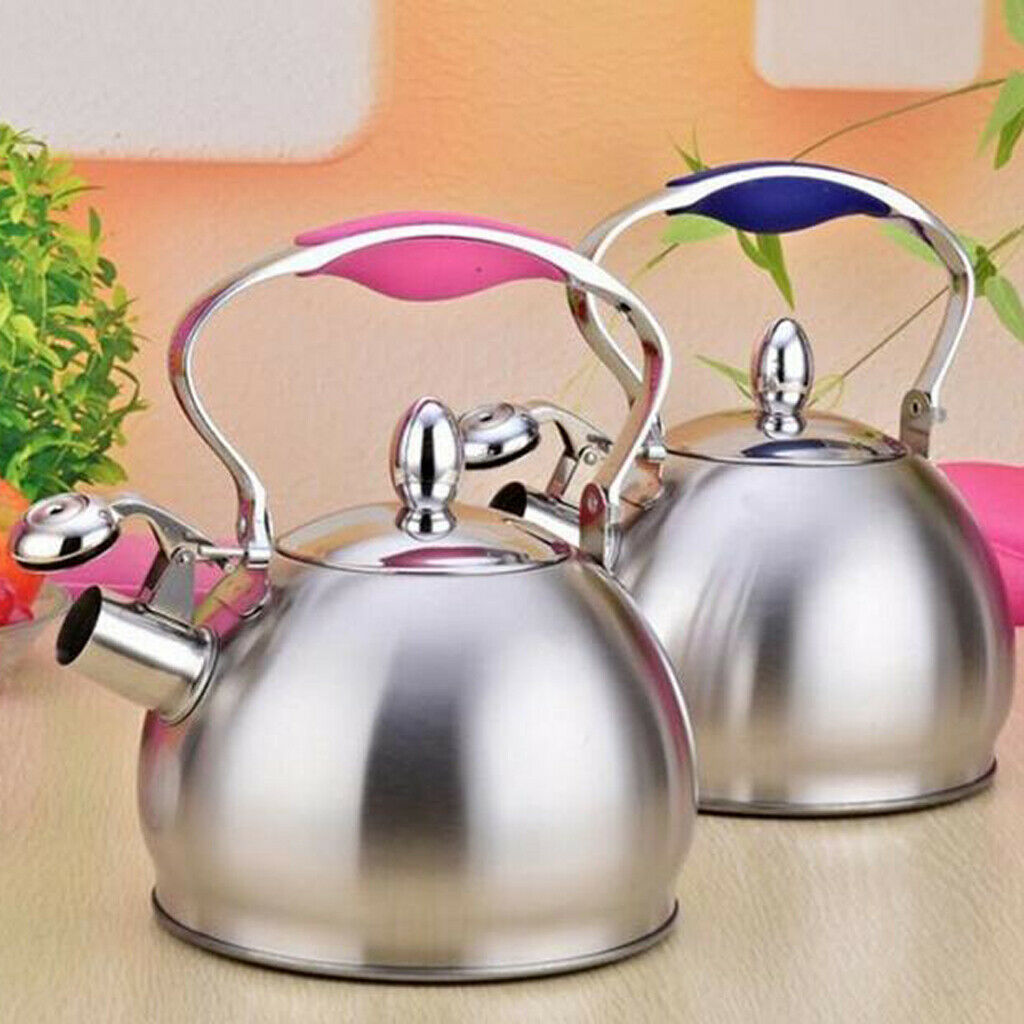 Stainless Steel Dishwasher Safe Whistling Coffee and Tea Kettle, 2.5 Liter, Pink