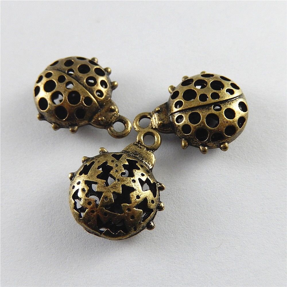 15pcs Antiqued Bronze Zinc Alloy Hollow Ladybug Charms Necklace Pendant Findings