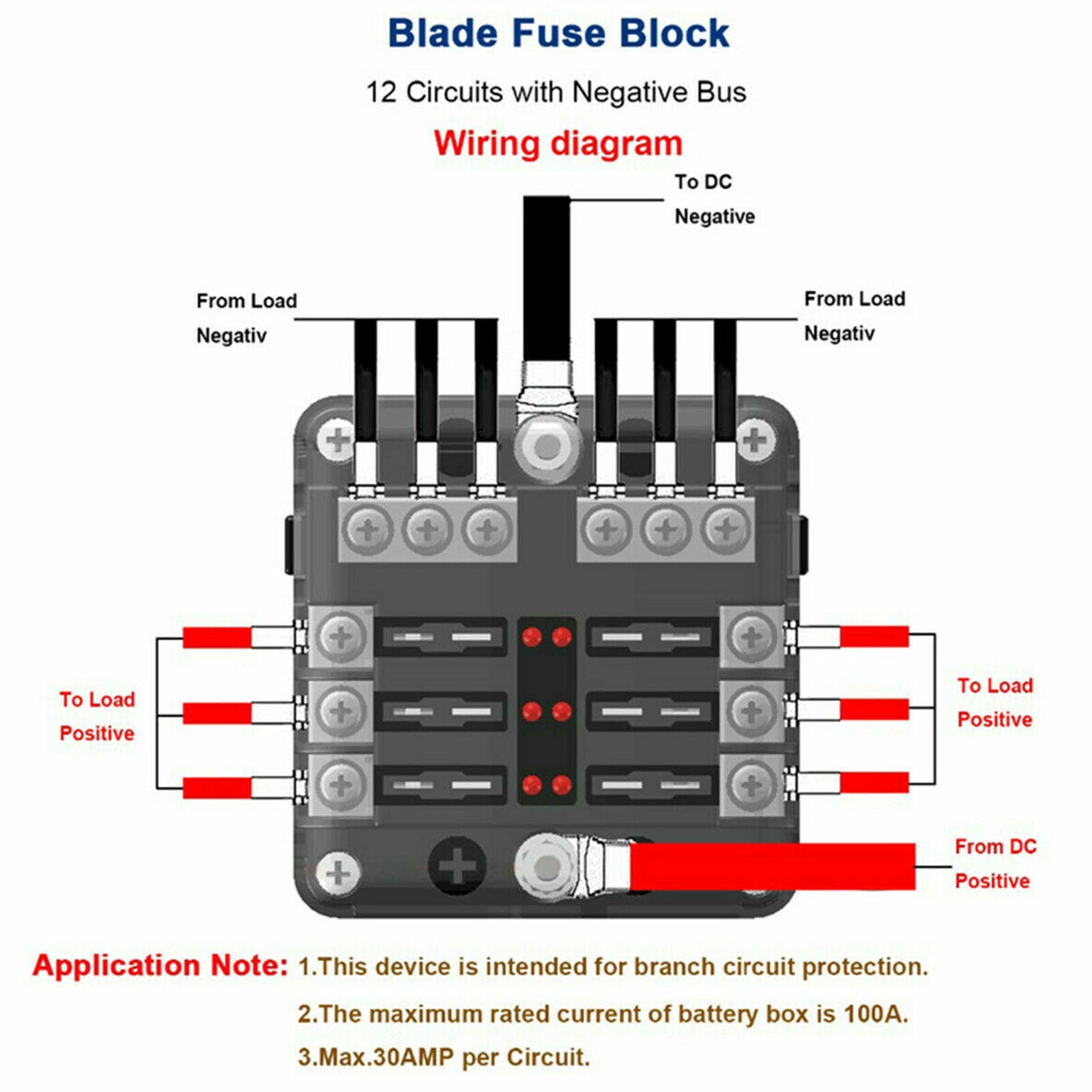6-Way Blade Fuse Block Box Holder Overload Protection Auto Car Boat Marine 12V