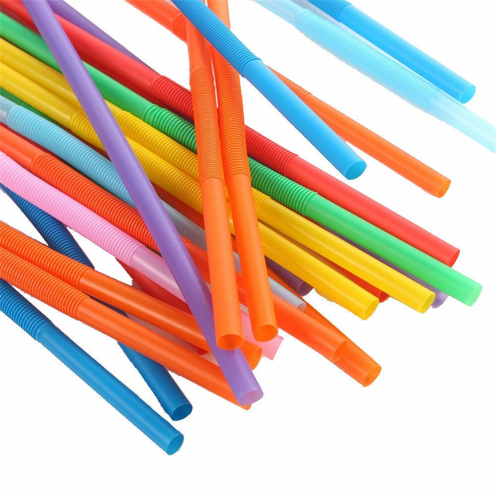 100Pcs Drinking STRAWS Bendable Flexible Plastic Bendy Straw Neon Color BPA FREE