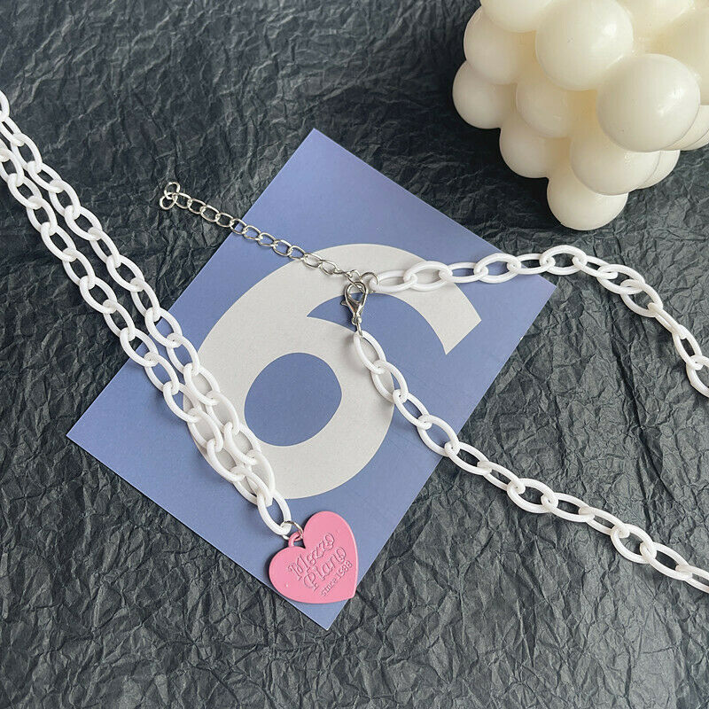 Fashion Pink Letter Heart-shaped Pendant Clavicle Chain Alloy For Women Jewelry