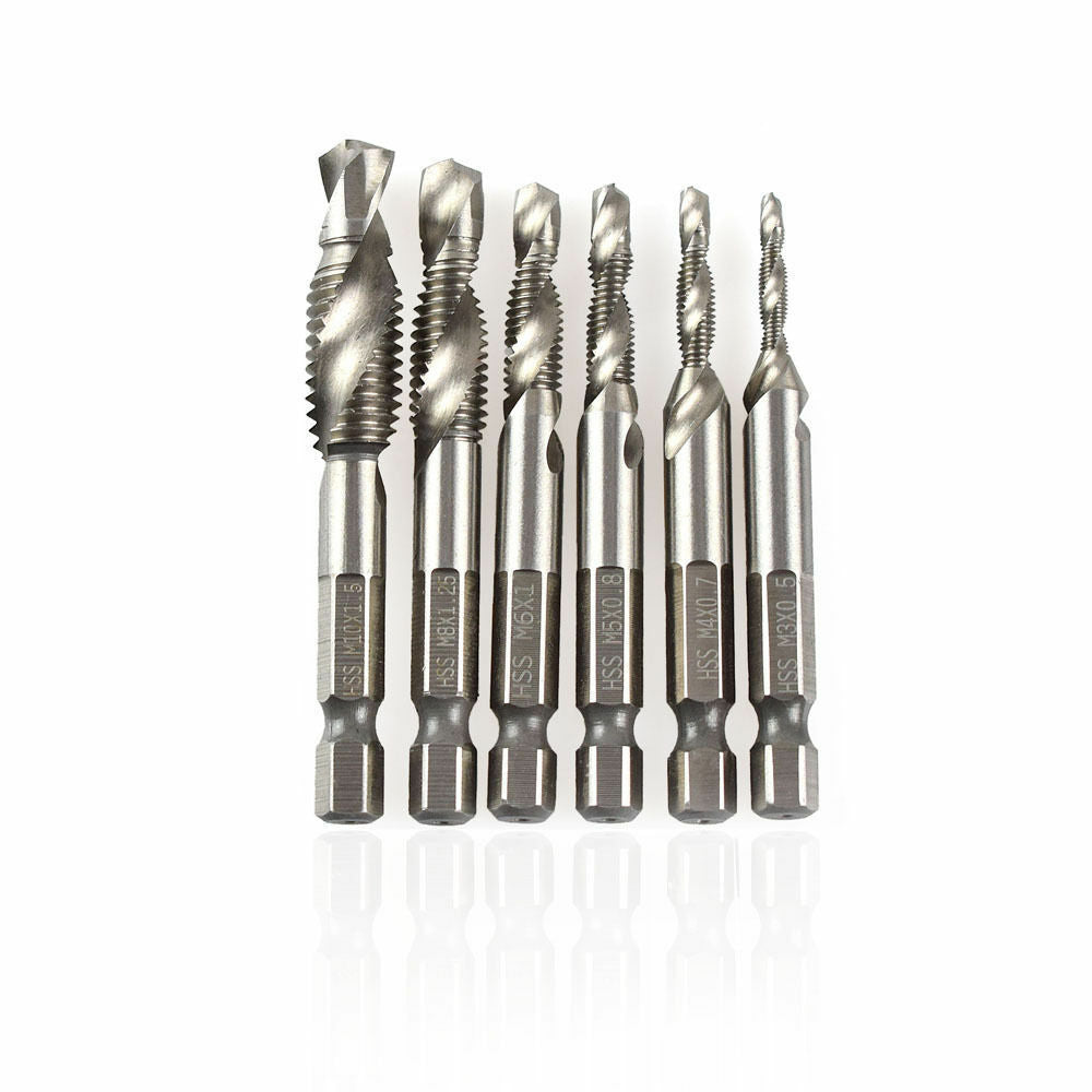 6pcs High Speed Steel Screw Thread Metric Spiral Hand Plug Tap 1/4-3/8'' Tool