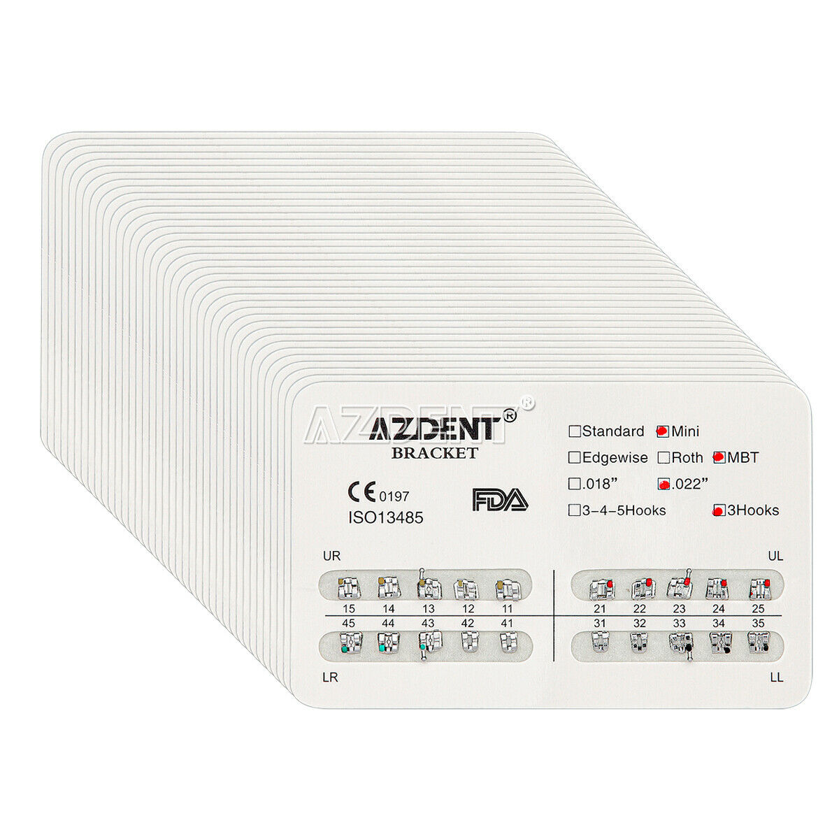 20 Packs Dental Metal Brackets Mini MBT Slot.022" 3 Hooks Orthodontics Braces