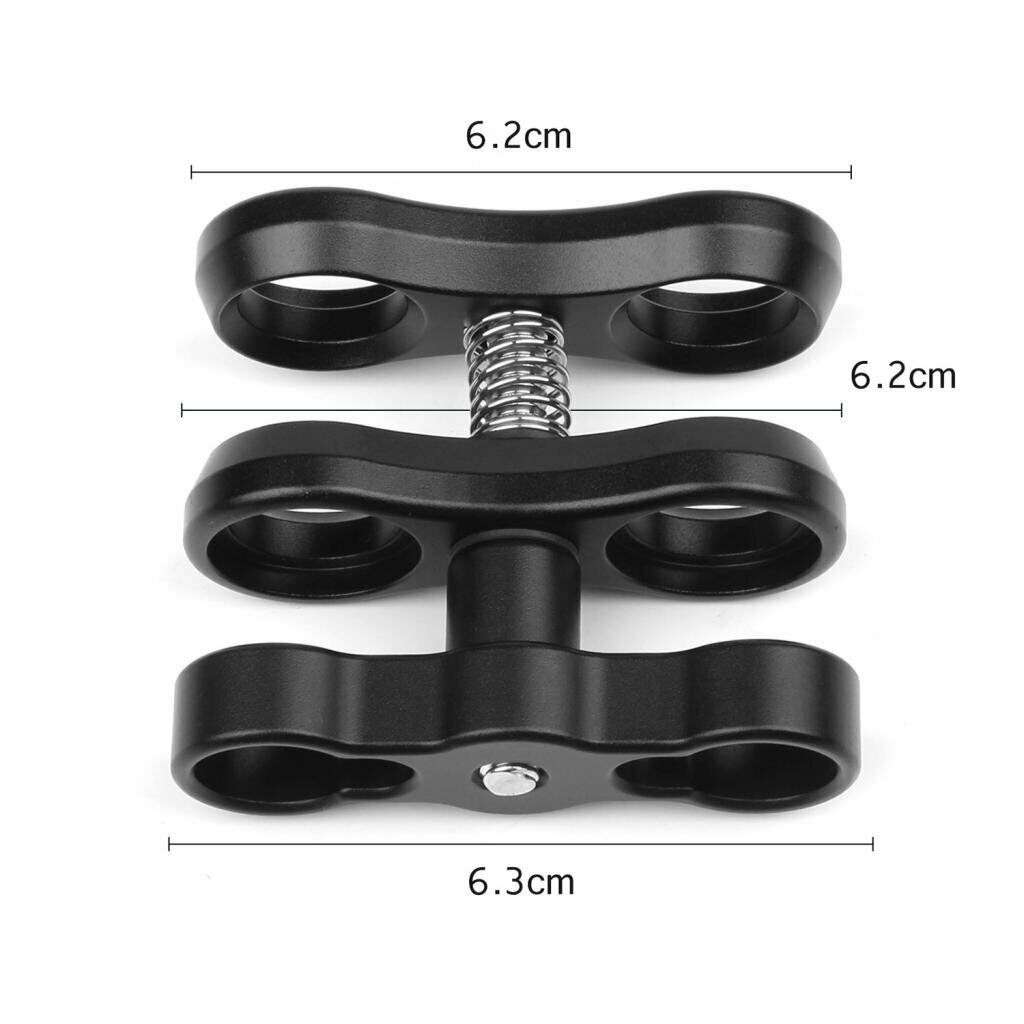 Diving Flash Ball Joint Arm 1" Dual Head & Clamp for Camera Case Stabilizer