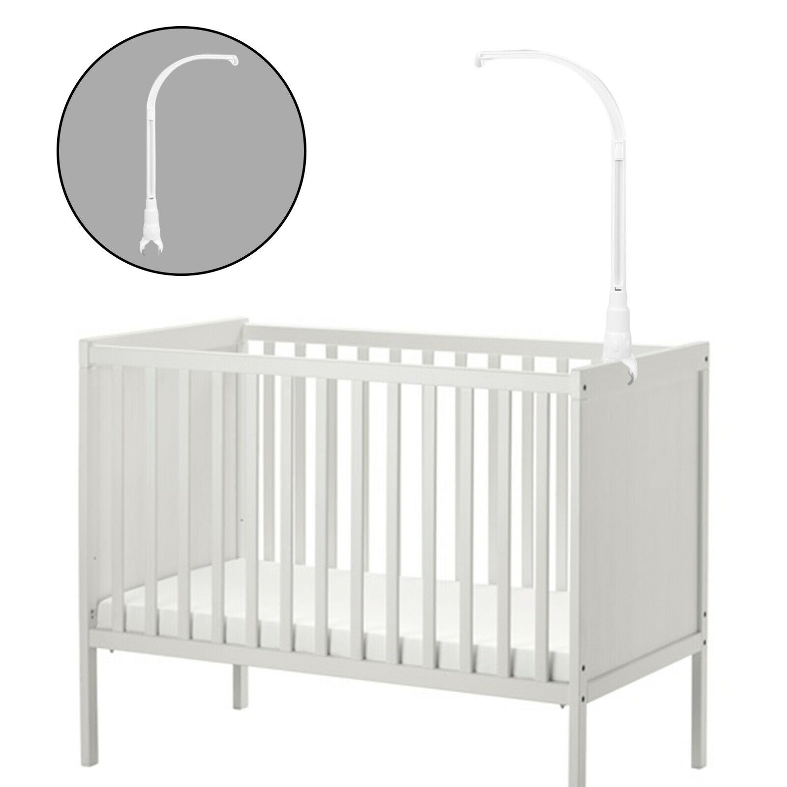 Baby Crib Mobile Bed Holder Nursery Stent Set Decoration White No Screw