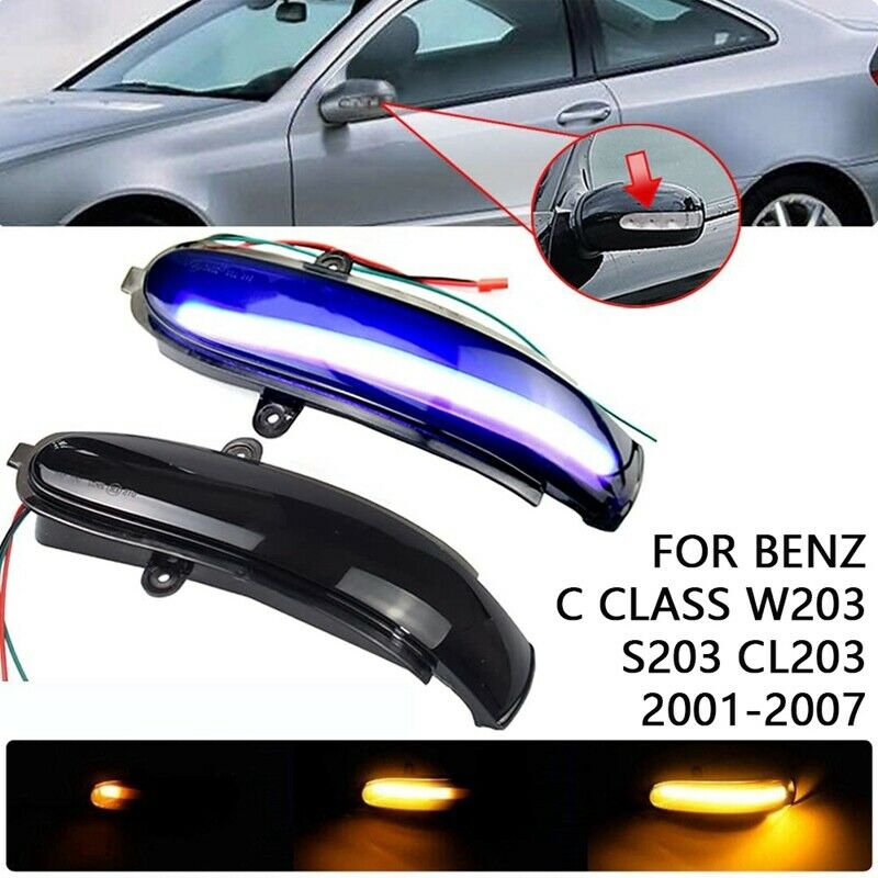 Blue&Yellow LED Dynamic Rearview Mirror Lights for Benz C Class W203 S203 CL20D5