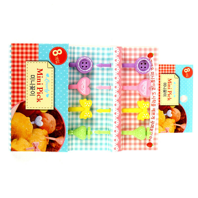 8Pcs Mini Kids Pinkycolor Fruit Fork Cartoon Snack Cake Dessert Food Toothp DF