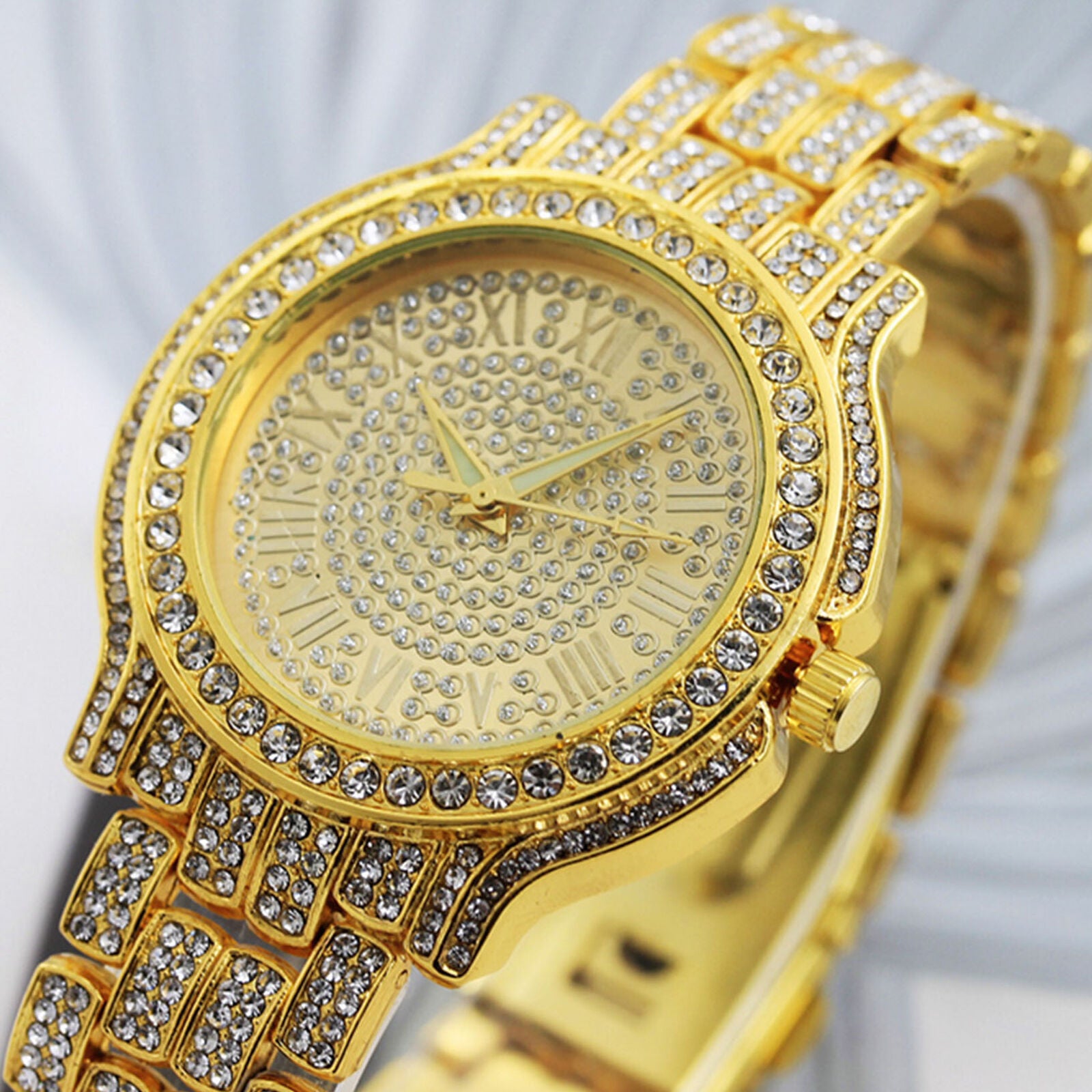 Men Hip Hop Rhinestone Luxury Crystal Bling Simulated Diamond Rapper Watch Women