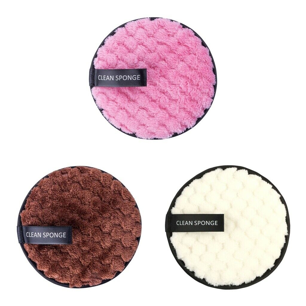 3pcs Reusable Microfiber Plush Makeup Remover Puff Face Cleansing Wipe