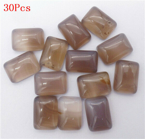30Pcs 14x10x5mm Natural Gray Agate Rectangle Cab Cabochon DIY Jewelry HH7278