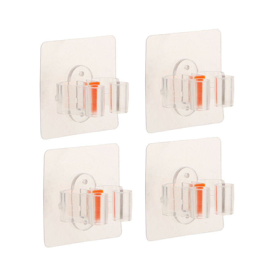 4pcs Clear Adhesive Broom Mop Holder Clip Anti-  Cleaning Tool Holder
