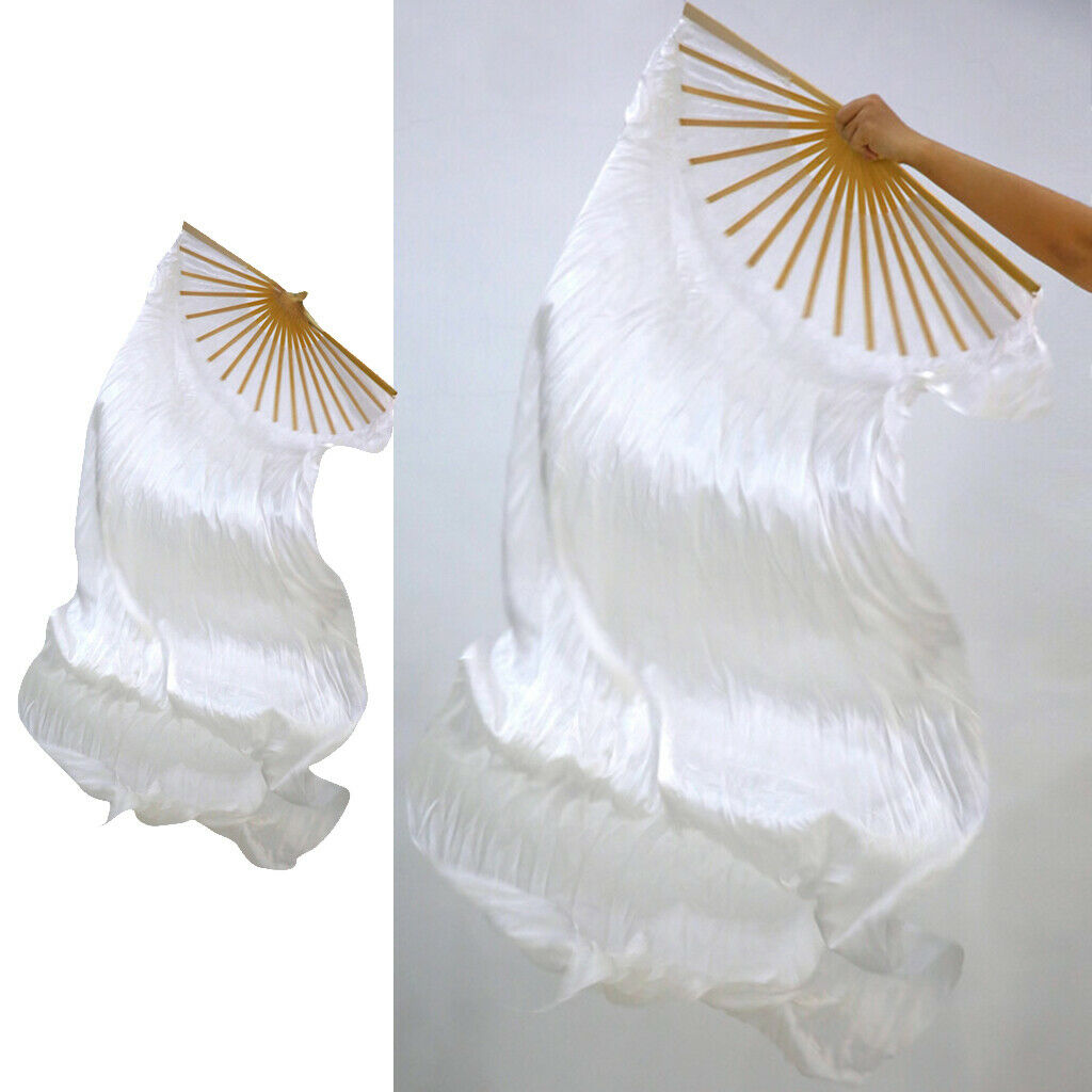 2Pcs Belly Dance Handheld 100% Silk Fan Veil Foldable Fan Party Dance Props