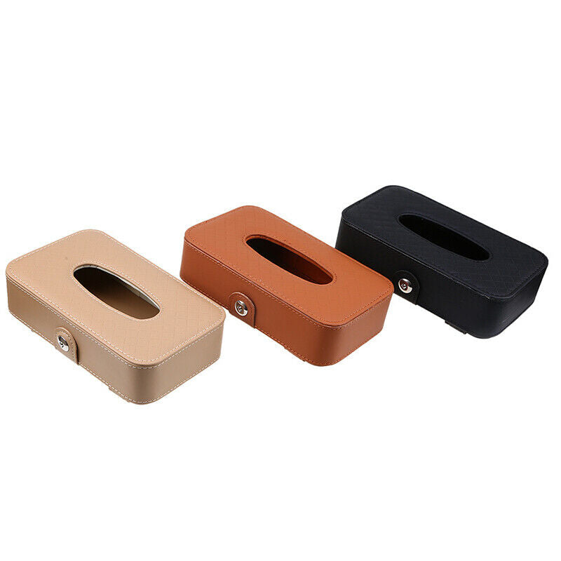 Universal Fit Leather Car Tissue Box Cover Napkin Paper Holder Towel Dispenser
