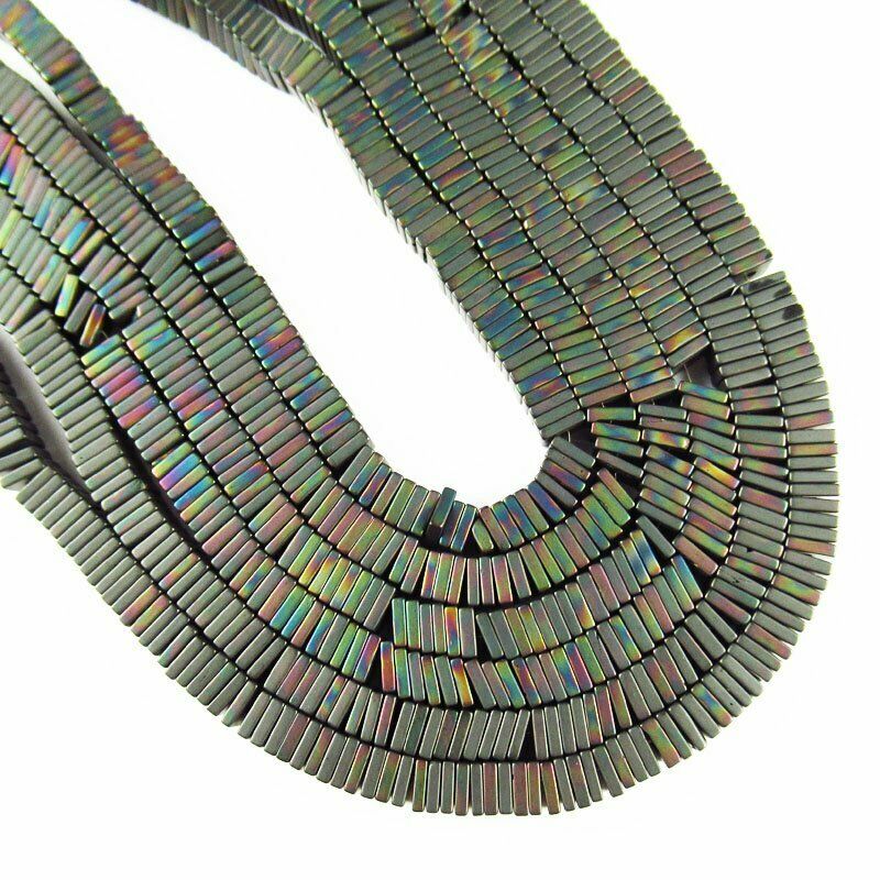 4x4x1mm Black Rainbow Frosted Hematite Square Loose Bead 15.5 " 28g A-456TS