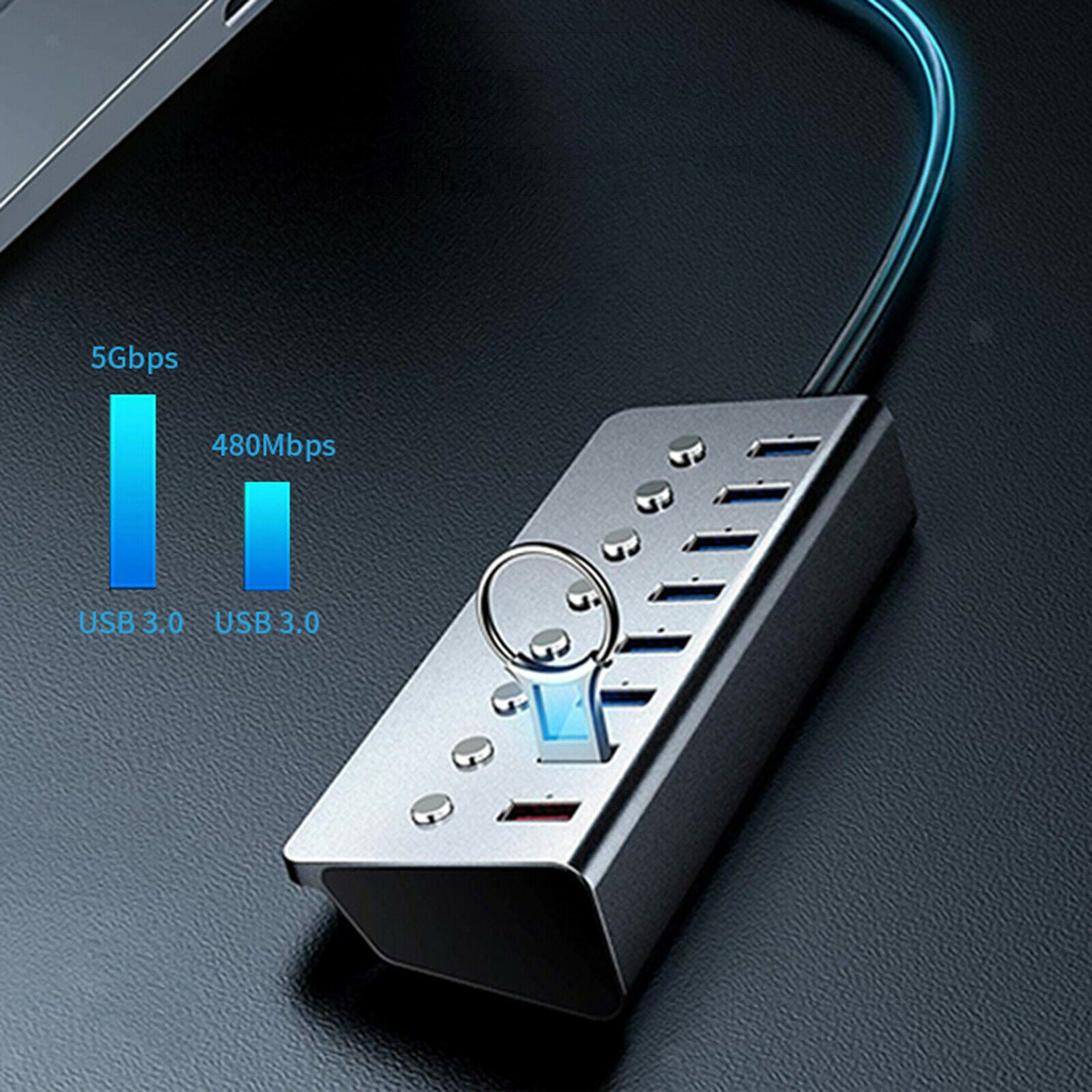 Powered 8-Ports USB 3.0 Hub USB Splitter 7 USB Data Ports Laptop PC Mouse