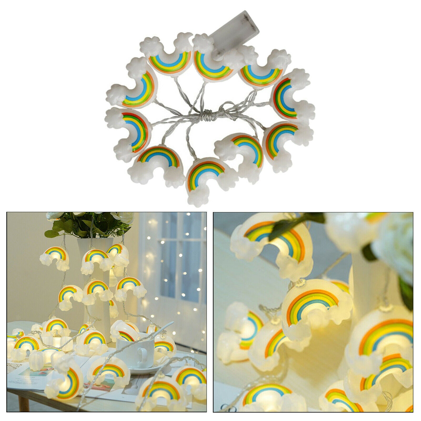 Rainbow Fairy Light Indoor Party Event Holidays Christmas Wall String Lights