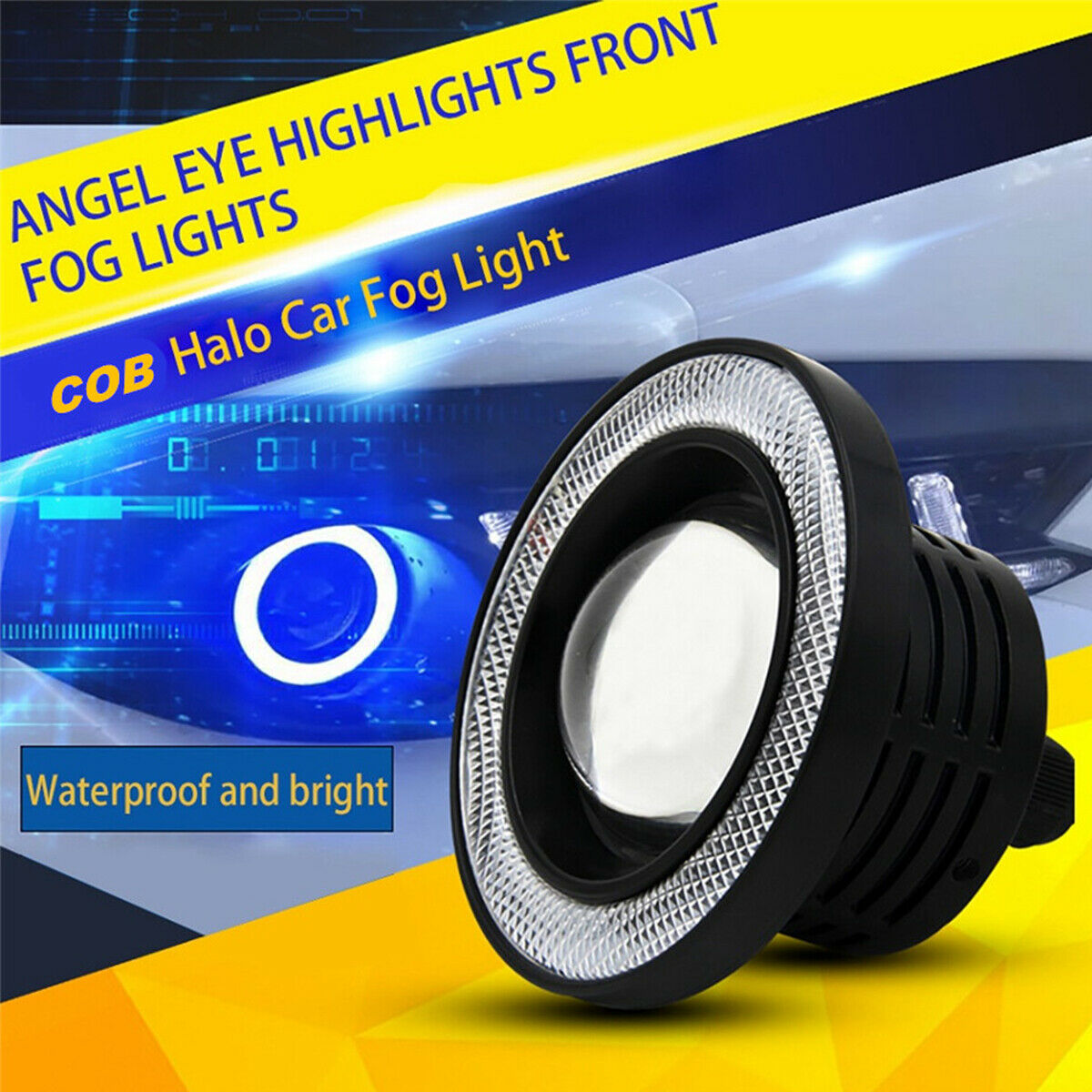 3.5" LED Fog Lights Front Bumper Blue Angel Eye Halo Ring Projector Offroad 2PCS